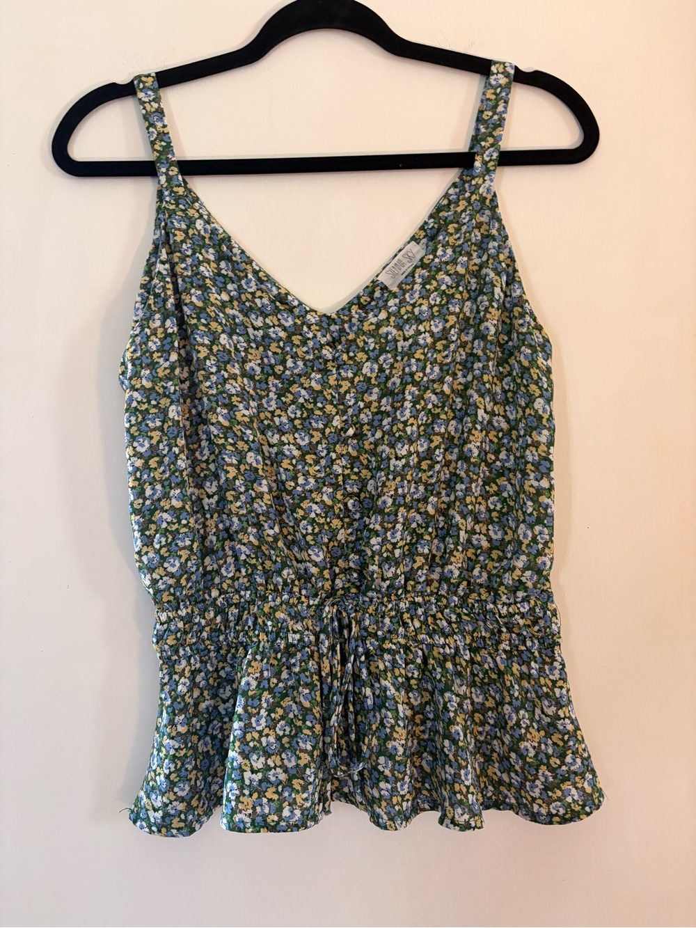 Sienna Sky Green-Yellow Floral Cinched-Waist Camisole Large